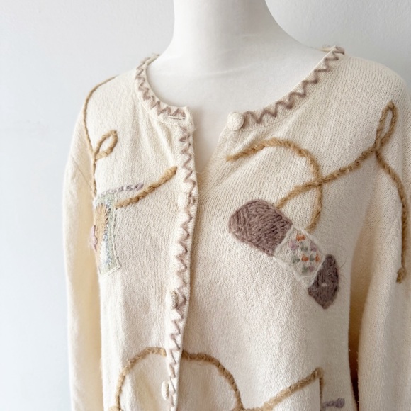 Vintage Women 90s Knitting Novelty Cardigan XL Granny Hobby Craft Cottage Comfy - Picture 6 of 10